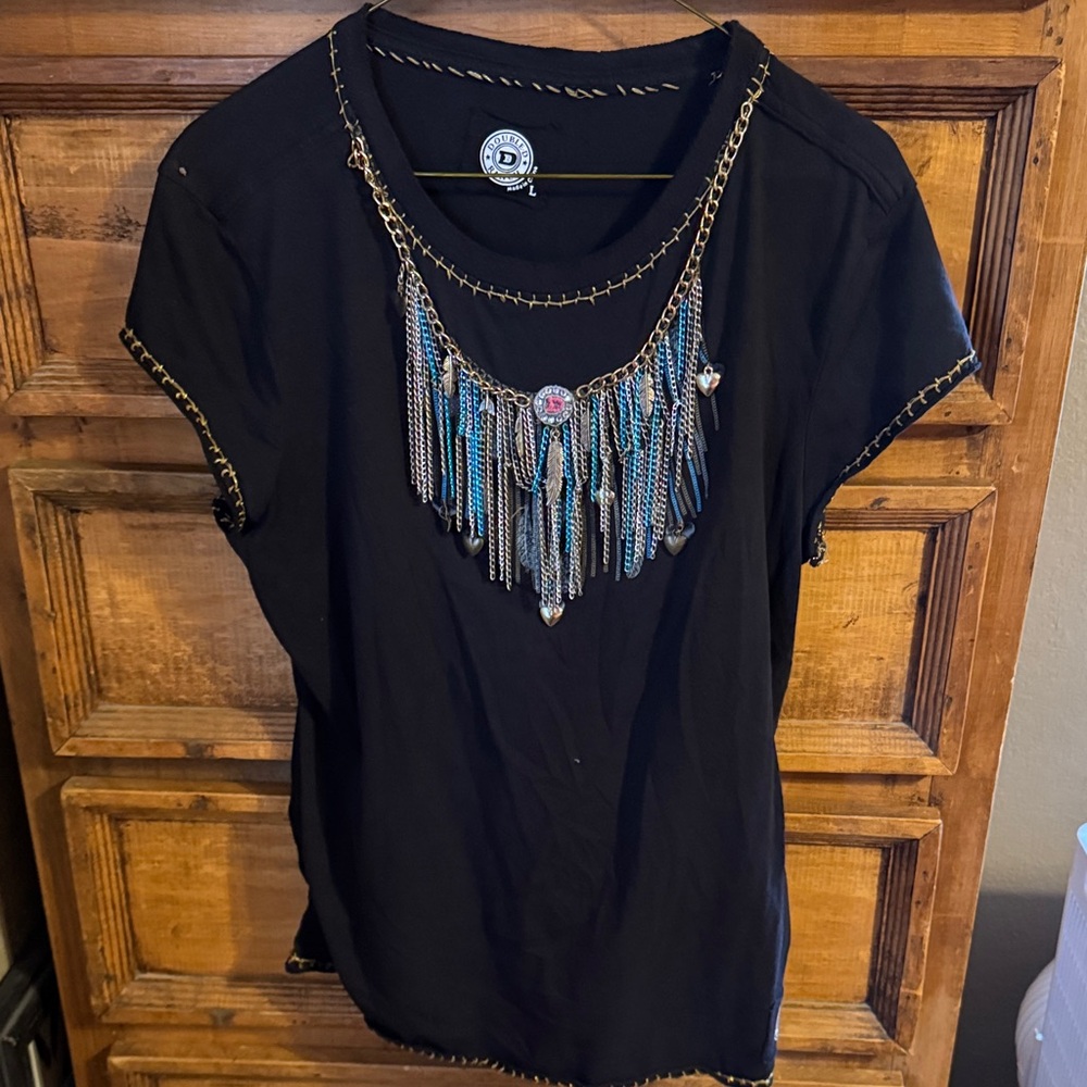 Double D Ranch Black Top with Blue and Silver Accents